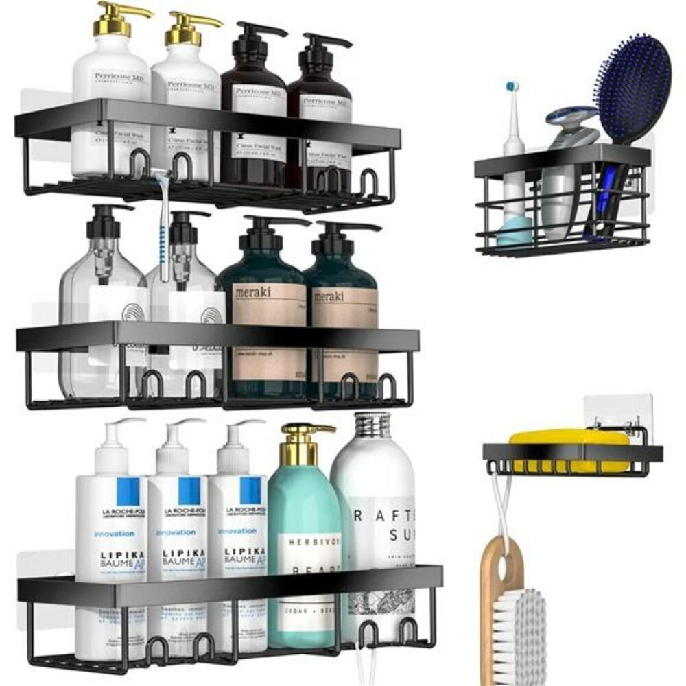 Adhesive Shower Caddy Set Wall Mount Bathroom Organizer Shelves Rack RV